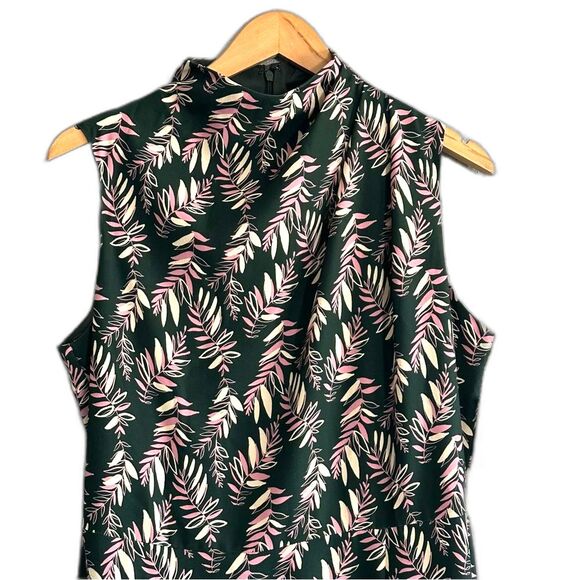 NWT Alexia Admor Veronica Dress Sz 12 Midi Mock Neck ALine Sleeveless Green Palm - Picture 3 of 10